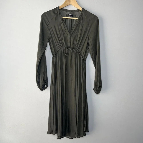 Soon Olive Army Green Midi A-line Dress Adjustable Waist Size S Gold Buttons - Picture 1 of 12